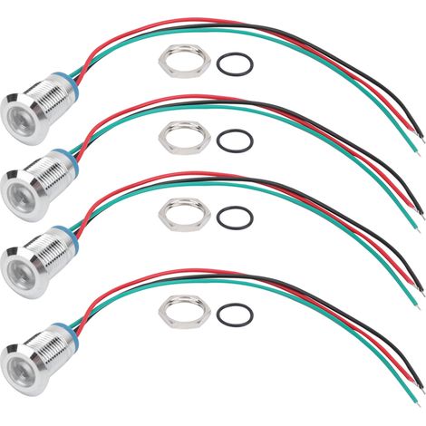 4 jeux de LED rondes précâblées, étanches, en métal, indicateur bicolore à cathode commune, 12 mm, 1224 V (rouge et vert)