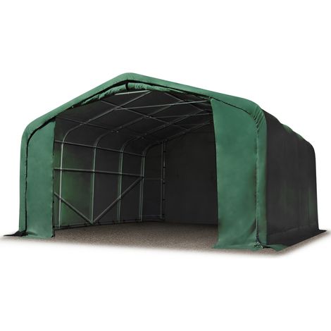 6x6m hangar TOOLPORT, porte 4,1x2,9m, toile PVC 850 N vert foncé avec statique (type de sol : terre)
