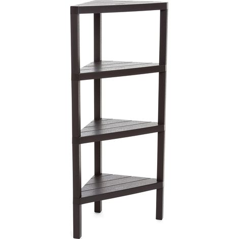 TATAY Mensola Angolare Lombok, 4 Altezze, Polipropilene, Senza BPA, Finitura Effetto Legno, Tamponi Antiscivolo, Max 10 kg per Ripiano, Facile Assemblaggio, Misure 33 x 33 x 100 cm, Marrone (1/4)