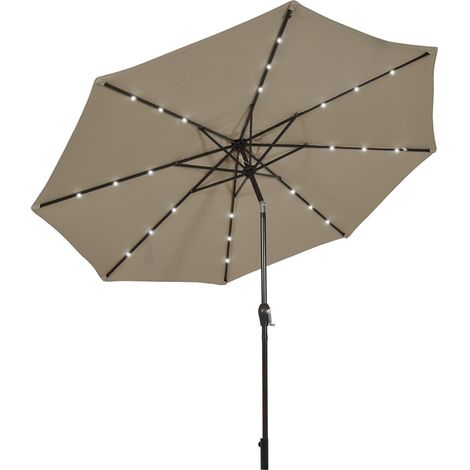 3m Garden Parasol 24 Solar Power LED Lights Patio Umbrella Tilt-Coffee (1/5)