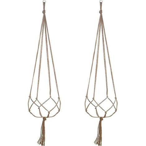 Pot de fleurs suspendu en corde macramé, panier suspendu, support pour plantes de plafond, sac en filet en corde de chanvre tissée (105 cm) (1/3)