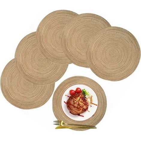 Lot de 6 dessous de table ronds antidérapants, résistants à la chaleur, décoratifs en tissage, pour maison et café, couleur kaki, diamètre 30 cm (1/5)