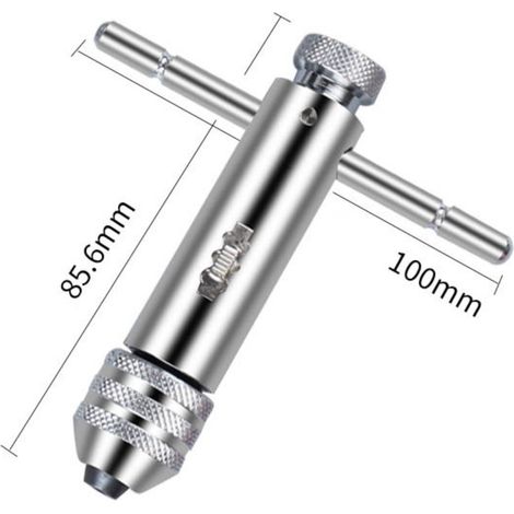 Clé à tarauder conique à cliquet et poignée en T - Chrome vanadium, cliquet réversible verrouillable, serrage standard M3-M8 (1/5)