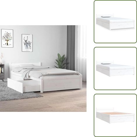 Cadre de lit sans matelas avec tiroirs blanc - Cadre De Lit - Lit Simple - Lit Blanc - Meuble De Chambre - Rangement Sous Lit