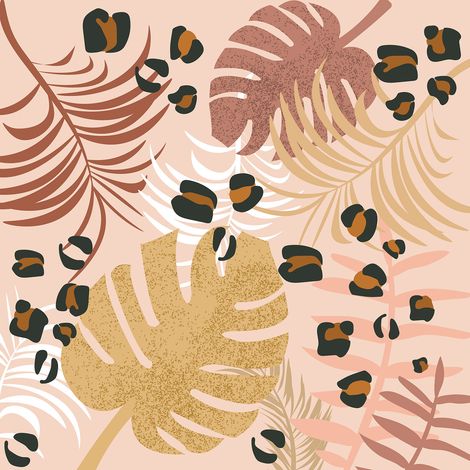 Papier peint panoramique - Feuilles Tropicales - 130 cm x 130 cm (1/2)