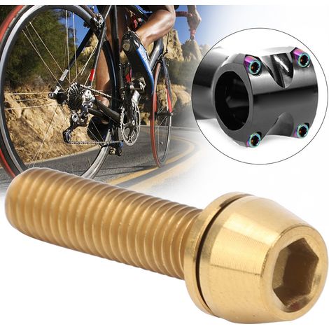 Lot de 3 vis de potence de guidon de vélo en alliage de titane durable, M5x20 mm, dorées, pour freins à disque. (1/5)