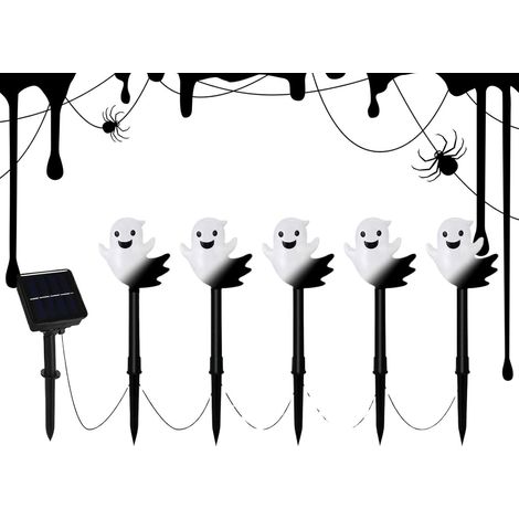 Piquets lumineux fantômes pour jardin, guirlandes lumineuses d'Halloween Lampes fantômes solaires pour l'extérieur : jardin, cour, allée, entrée de garage (1/5)