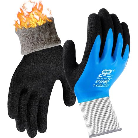 Winter Work Gloves, Fleece Lined, Thermal Waterproof Gardening Gloves, Anti-slip Latex Coated, for Construction Sites, Cold Storage Warehouses, Mechanics, XL, Blue, 26cm (1/5)