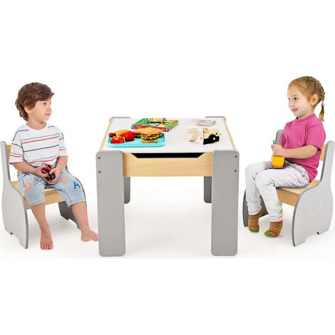 Costway – Ensemble table et 2 chaises 3 en 1 pour enfants – Tableau amovible – Espace de rangement – Bureau ergonomique – 3-6 ans (1/5)