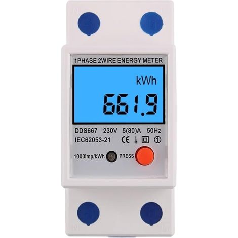 Einphasen-Energiezähler, 1 Phase, 2 Leiter, kWh, Spannung, Strom, Energieverbrauch, Wattmeter, Elektrizität, 230 V, 5 (10) A, 50 Hz, (DS667, 230 V)