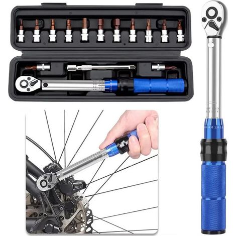 Jeu de clés dynamométriques réglables 15 pièces 1/4" – 2-24 N·m, kit de réparation vélo avec embouts de tournevis (1/5)