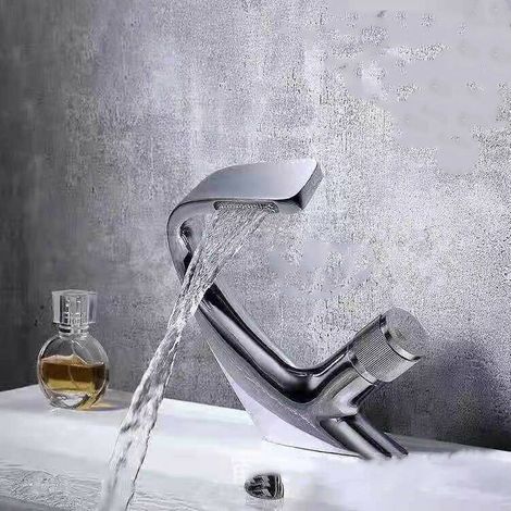 Robinet Lavabo Noir-Mitig de Salle de Bain-Robinet Cascade pour Vasque Solide-Robinetterie de Super Qualité(Noir)B (1/3)