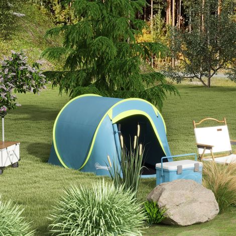 Tente de camping pliable et imperméable avec accessoires et sac de transport, 245 x 148 x 105 cm, bleue (1/5)