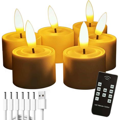 Lot de 6 lampes chauffe-plat LED rechargeables sans flamme – avec télécommande, minuterie et effet clignotant, câble USB-C, idéales pour les fêtes, Halloween, Noël et la décoration du salon (1/5)