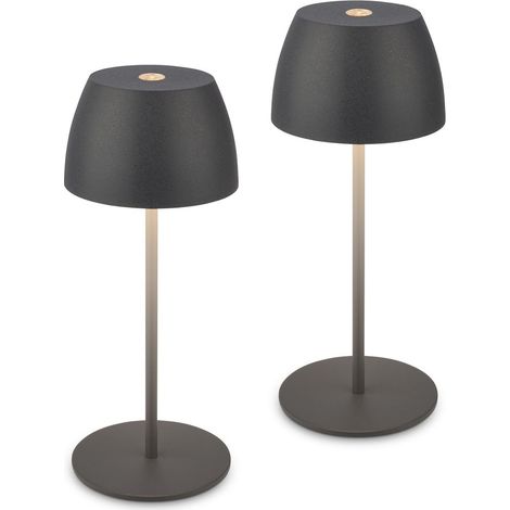 Briloner Serina 2er Set Mini LED Tischlampe kabellos IP44, Dimmbar, Touch, Spritzwasserschutz, akku, Anthrazit, Ø8 x 20 cm