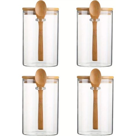 (Lot de 4) Bocaux en verre hermétiques avec couvercles et cuillères, petits récipients de conservation des aliments (1/5)