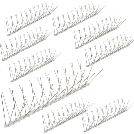 Pinchos antipalomas de policarbonato resistente a los rayos UV – 10 m de largo, 4 filas, 20 cm de ancho de protección, instalación rápida sin necesidad de taladrar