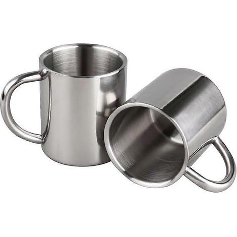 Mug à café IMEEA incassable à double paroi isolée, 220 ml (7,5 oz), en acier inoxydable, avec poignée, lot de deux. (1/5)