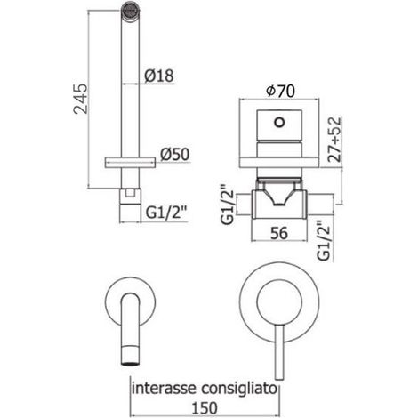 Miscelatore lavabo ad incasso con bocca l. 248 mm Paffoni serie Light LIG007NO70 Ottone - Nero opaco