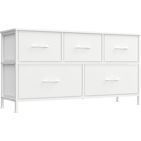 Songmics – Commode enfant 5 tiroirs – Acier, panneau MDF, tissu non-tissé – Dimensions 30 x 98,8 x 52,2 cm – Blanc nuage et blanc neige (1/5)