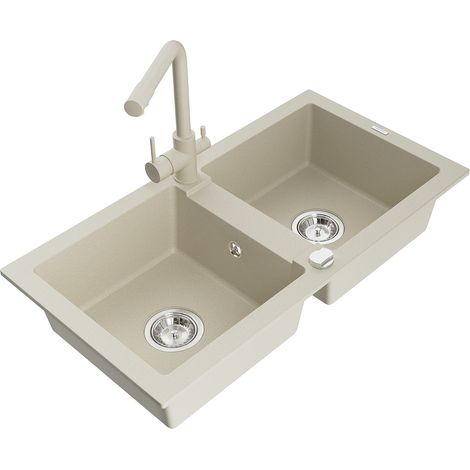 Mexen Mario lavello in granito a 2 vasche con miscelatore cucina Duero, beige - 6504-69-671600-69 (1/5)