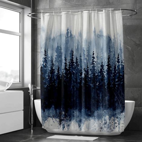 Rideau de douche forêt brumeuse nordique – Design scandinave moderne (1/5)
