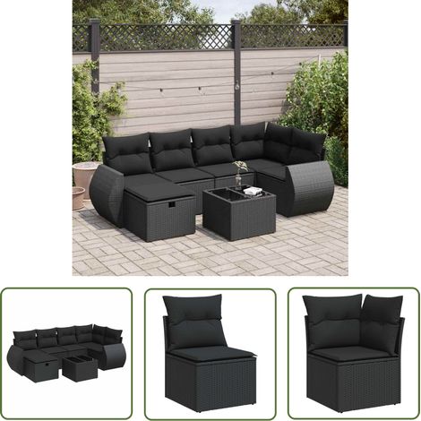 Maison Exclusive - 7-tlg. Garten-Sofagarnitur mit Kissen Schwarz (1/5)