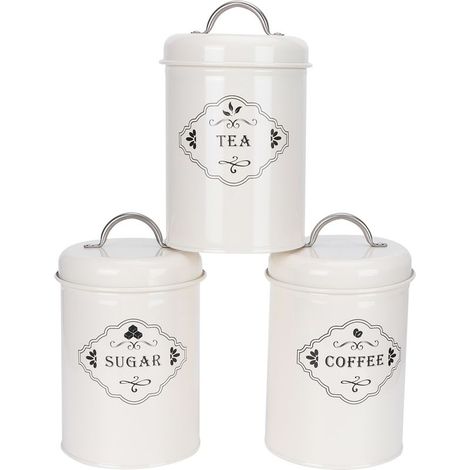 Lot de 3 bocaux de rangement pour la cuisine : boîtes à sucre, à café et à thé, contenants hermétiques pour aliments. (1/5)