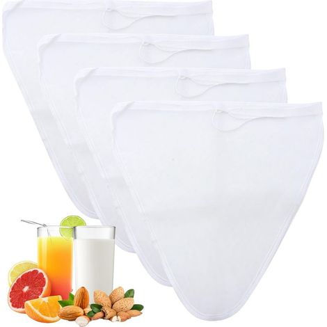 Lebensmittelechte Gaze-Filterbeutel, weiß, 8 x 12 Zoll, 4 Nylon-Filterbeutel für Gemüse und Saft, Kaffee, Haferflocken, Milch. (1/4)