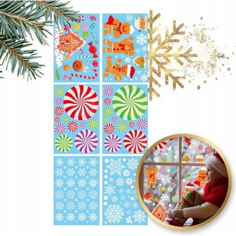 Pegatinas navideñas coloridas para ventanas Ecarla, 6 hojas de 20x30cm NKD14 (1/5)