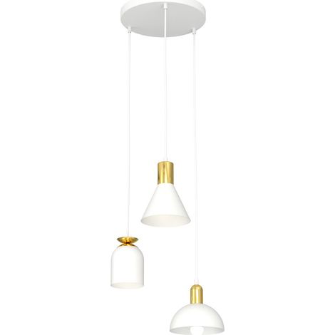 Lampadario 3 Luci Bragi Base Tonda Acciaio E Paralumi Forme Varie Bianco Oro