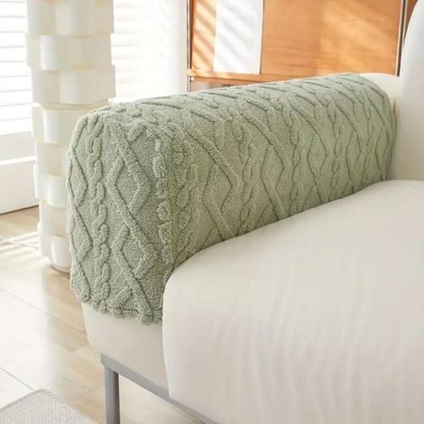 Housses d'accoudoirs de canapé extensibles douces en jacquard géométrique (2 pièces) - Lavables et antidérapantes (vert) (1/5)