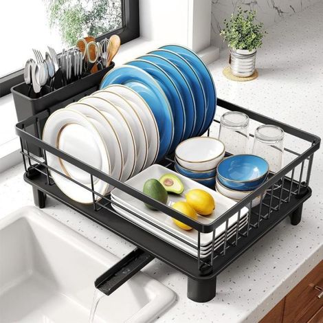 Égouttoir Vaisselle Acier Inoxydable, Drainer à Vaisselle Noir Avec Support Tasse, Porte-Ustensile Séchoir à Vaisselle (1/5)