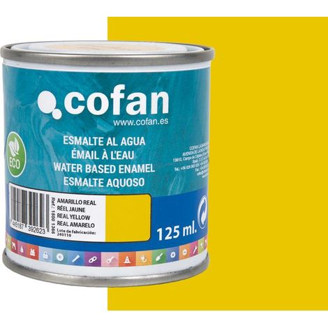 COFAN esmalte al agua (125 ml) amarillo real brillo , Esmalte al agua en una gran gama de colores disponibles. Está fabricado a base de dispersiones acrílicas de altas prestaciones