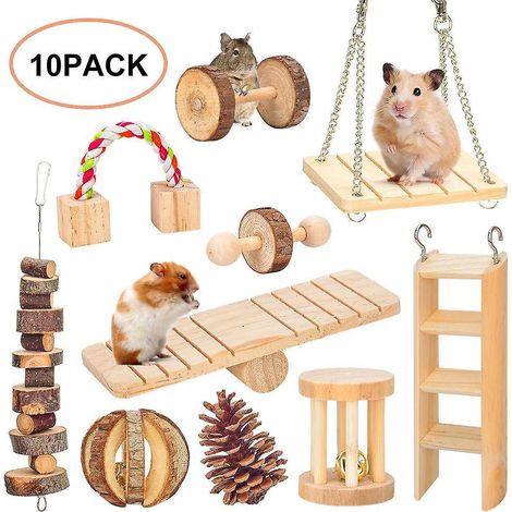 lot De 10 Jouets Mcher Pour Hamster En Bois Naturel Pour Petits Animaux Mcher Rouleau D'exercice Soins De Dentition Jouets De Dentition Pour Ham (1/5)