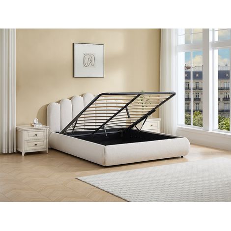 Letto con contenitore 160 x 200 cm Tessuto testurizzato Beige + Materasso – SILVATORA (1/4)