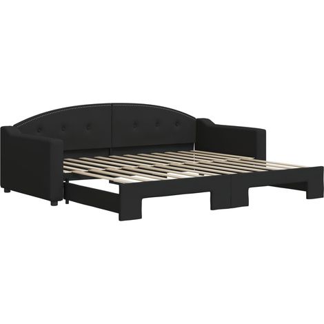Lit simple  Lit adulte  Lit de jour avec gigogne sans matelas noir 90x200 cm