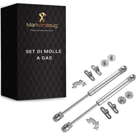 MARKENZEUG© 2x Molla a gas premium per flap I Smorzatore di pressione a gas I Supporto per molle a gas per armadietti I Raccordo per flap I 270mm I 150N I Set di 2 (1/5)