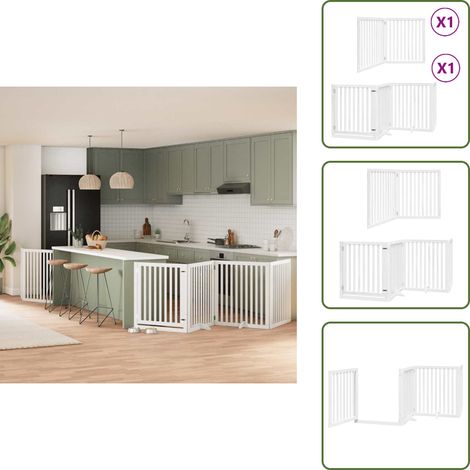 Barrière pour chien porte pliable 6panneaux blanc bois peuplier - Barrière Pour Chien - Barrières Pour Chiens - Barrière Pour Animaux De Compagnie - Barrière Pour Chien Avec Porte
