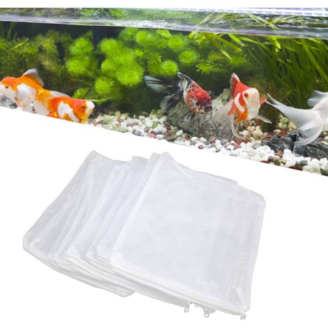 Sac de Filtration pour Aquarium - Lot de 10 Sacs en Filet Blanc 35x45cm avec Anneaux Céramiques et Charbon Actif (1/5)