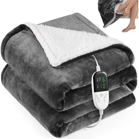 Couverture chauffante électrique 130 x 150 cm, avec poche pour les pieds, 6 réglages de chaleur et 1 à 10 heures de réglage, arrêt automatique, lavable en machine, pour la maison et le bureau YMYNY