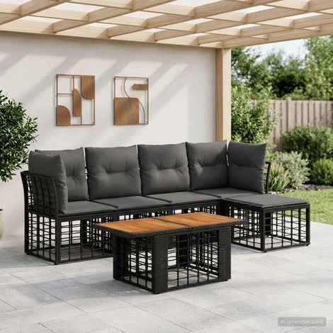 vidaXL Conjunto de sofás de jardín 6 uds. Negro y gris oscuro (1/5)