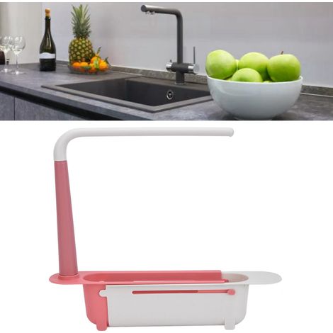 Étagère de rangement rétractable pour évier, panier d'égouttage, passoire, égouttoir à torchons, crochets de rangement coulissants pour la cuisine, étagère de rangement rouge (1/5)