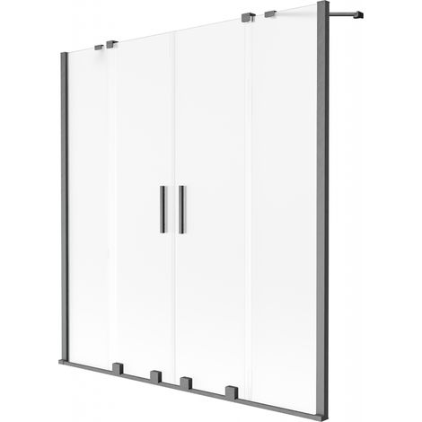 Mexen Velar Duo 2-flügelige, verschiebbare Badewannenwand 160 x 150 cm, matt, gebürstetes Gun Gray - 896-160-000-32-66