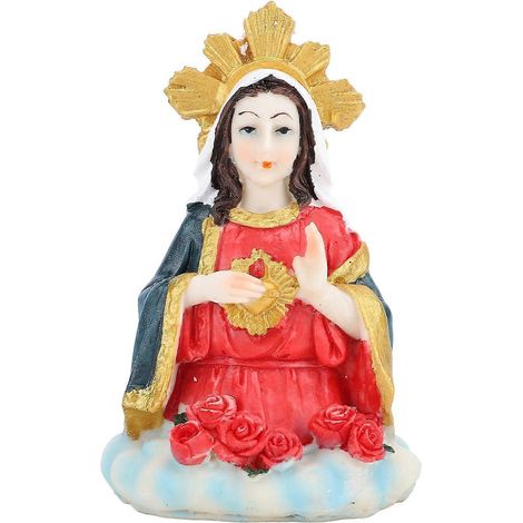 Buste de la Vierge Marie en résine de 12,7 cm (5 pouces), finement travaillé, à poser sur une table. Figurine représentant le Cœur de Marie. (1/4)