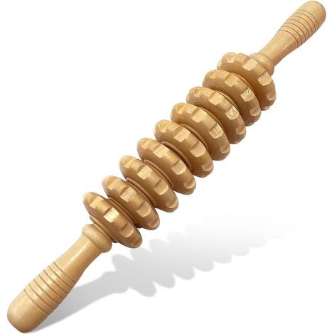 Bâton de massage en bois – 9 rouleaux – Anti-cellulite – Soulage fatigue – Masseur de cuisse (1/5)