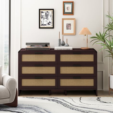 Meuble d'angle en rotin en forme d'arc, meuble de rangement à 6 tiroirs en rotin — Idéal pour le salon, la chambre et la cuisine