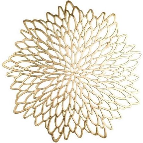 Lot de 4 sets de table ronds en vinyle doré à motifs floraux, décoration pour Noël, Thanksgiving, fêtes et mariages (1/4)