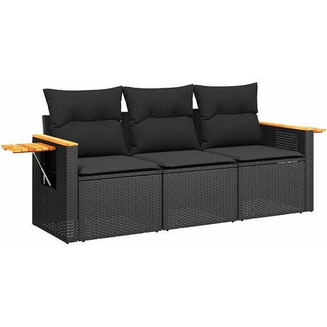 Maison Exclusive - Set Divani da Giardino 3 pz con Cuscini in Polyrattan Nero (1/5)