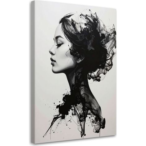 Quadro su tela, Profilo in bianco e nero di una donna in una composizione artistica. - 20x30 (1/2)